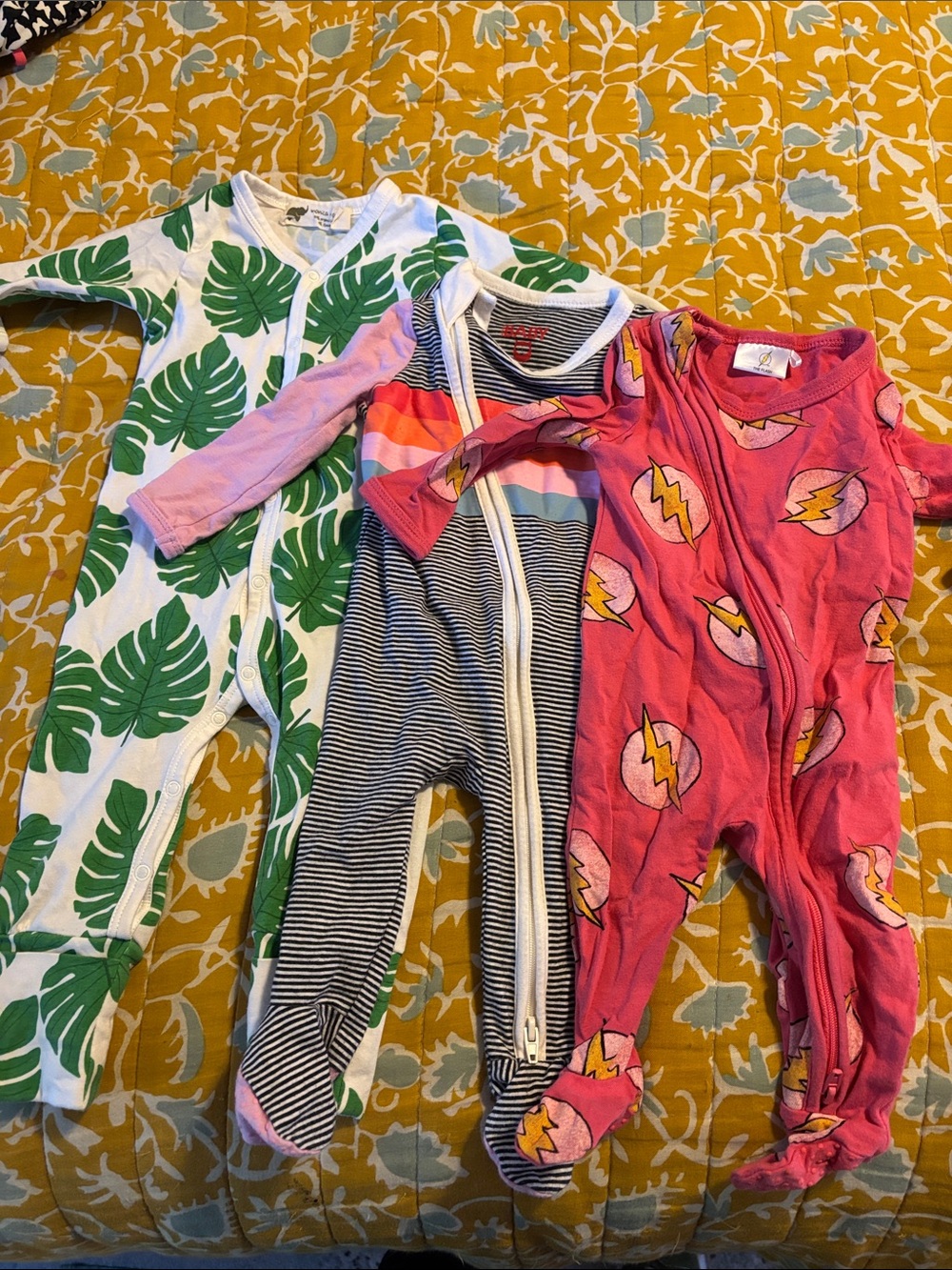 Lot of Baby Footed PJs Onesies Cotton On Monica + Andy Flash Monstera Retro